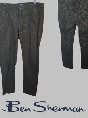 The Original Ben Sherman Slim Fit Plaid Green Dress Casual Pants Mens 36 X34